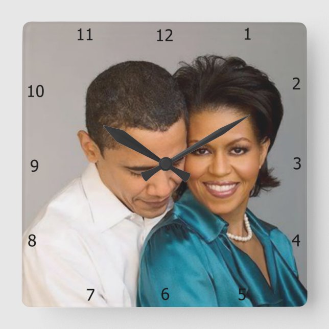 PRESIDENT AND MRS. OBAMA SQUARE WALL CLOCK (Front)