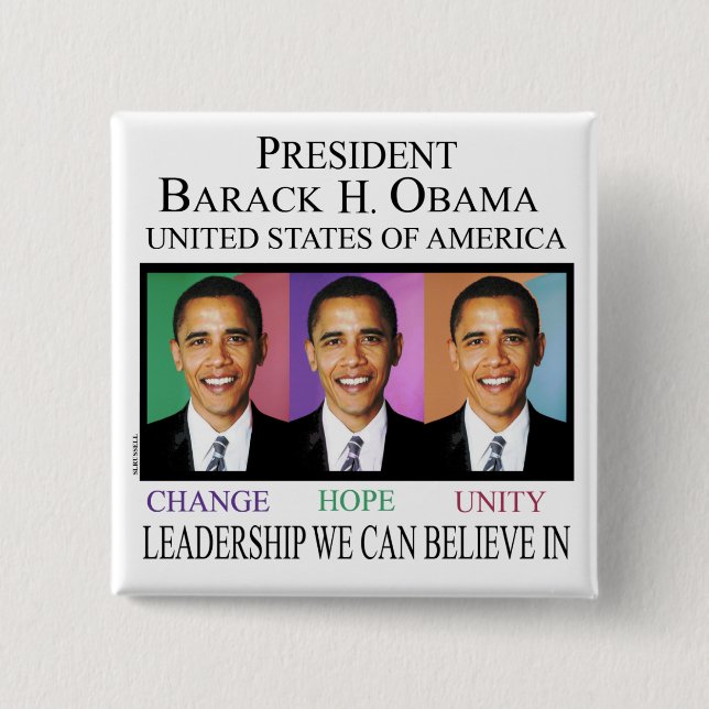PRESIDENT BARACK OBAMA 15 CM SQUARE BADGE (Front)