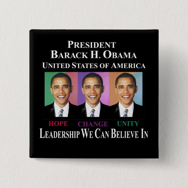 PRESIDENT BARACK OBAMA 15 CM SQUARE BADGE (Front)