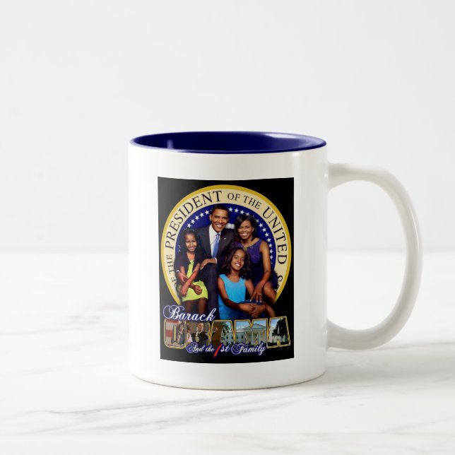 PRESIDENT BARACK OBAMA AND FAMILY Two-Tone COFFEE MUG (Right)