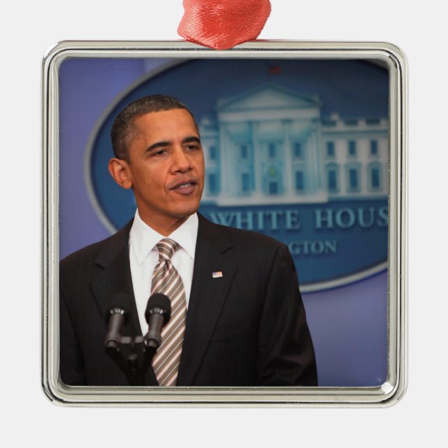 President Barack Obama makes an announcement Metal Tree Decoration (Front)