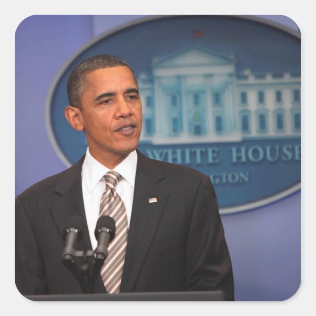President Barack Obama makes an announcement Square Sticker (Front)