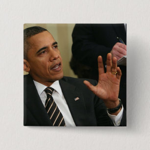 President Barack Obama talks to the press 15 Cm Square Badge