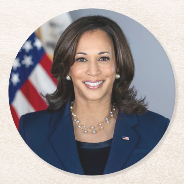 President Candidate Kamala Harris US 2024 Round Paper Coaster (Front)