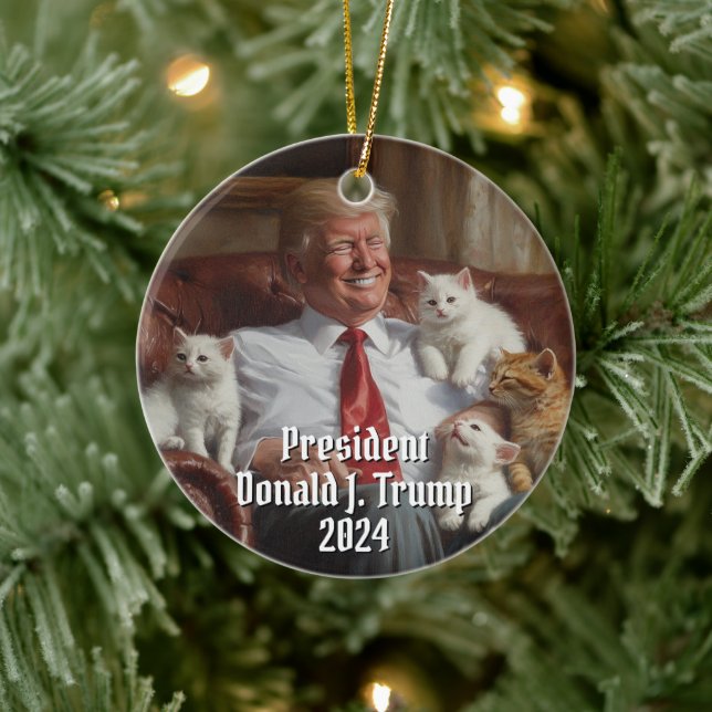 President Donald J. Trump Cats Kittens Funny 2024 Ceramic Tree Decoration (Tree)