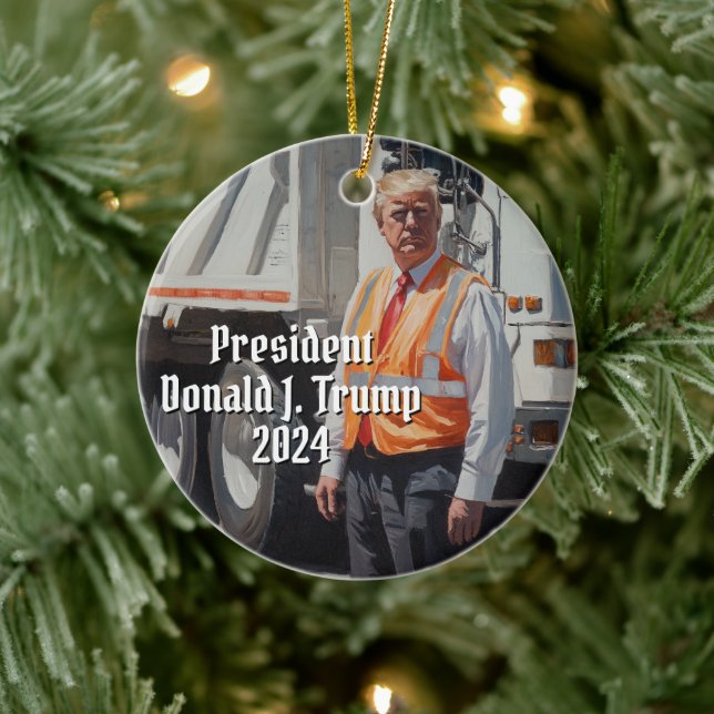 President Donald J. Trump Garbage Truck Funny 2024 Ceramic Tree Decoration (Tree)