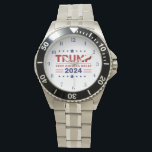 President Donald Trump 2024 Keep America Great Watch<br><div class="desc">Showcase your support with the President Donald Trump 2024 Keep America Great Watch! This distinctive timepiece features the Keep America Great slogan, celebrating patriotism and the 2024 campaign in style. Designed with high-quality materials, it combines durability with a bold, symbolic look that’s perfect for daily wear or as a keepsake....</div>
