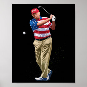 President Donald Trump 2025 Us American Flag Golf Poster