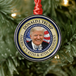President Donald Trump 47th President 2024 Photo Metal Tree Decoration