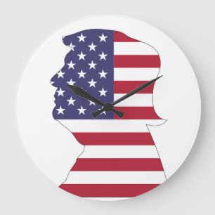 PRESIDENT DONALD TRUMP AMERICAN FLAG LARGE CLOCK