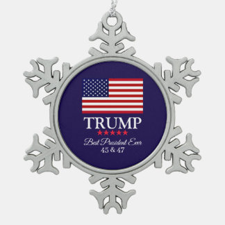 PRESIDENT DONALD TRUMP BEST PRESIDENT EVER SNOWFLAKE PEWTER CHRISTMAS ORNAMENT