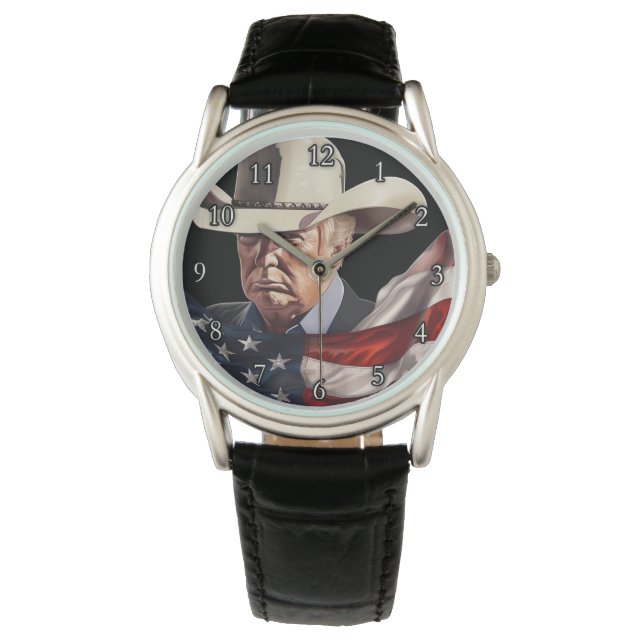 President Donald Trump Cowboy Hat American Flag Watch (Front)