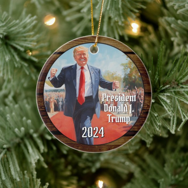 President Donald Trump Dance Funny Christmas 2024 Ceramic Tree Decoration (Tree)
