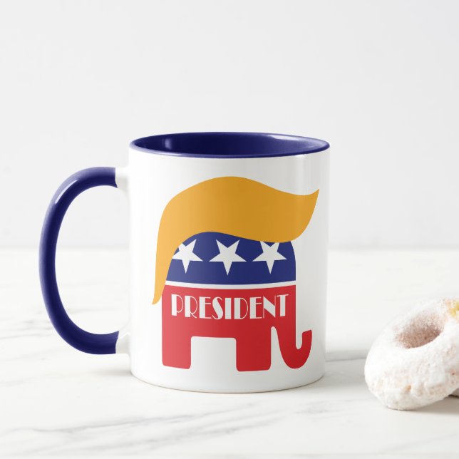 President Donald Trump GOP Elephant Hair Mug (With Donut)