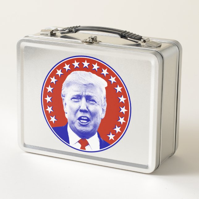 President Donald Trump in Red  Metal Lunch Box (Front)