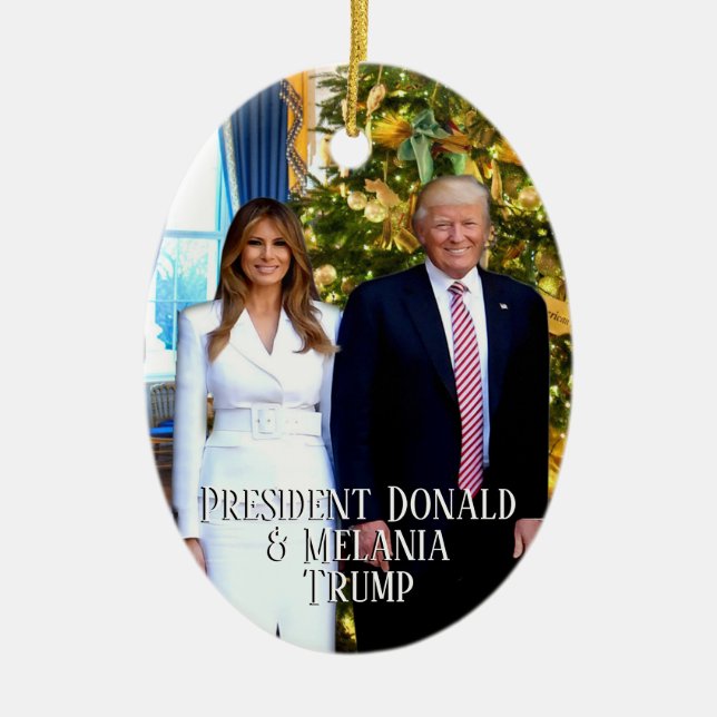 President Donald Trump & Melania Christmas Tree Ceramic Tree Decoration (Front)