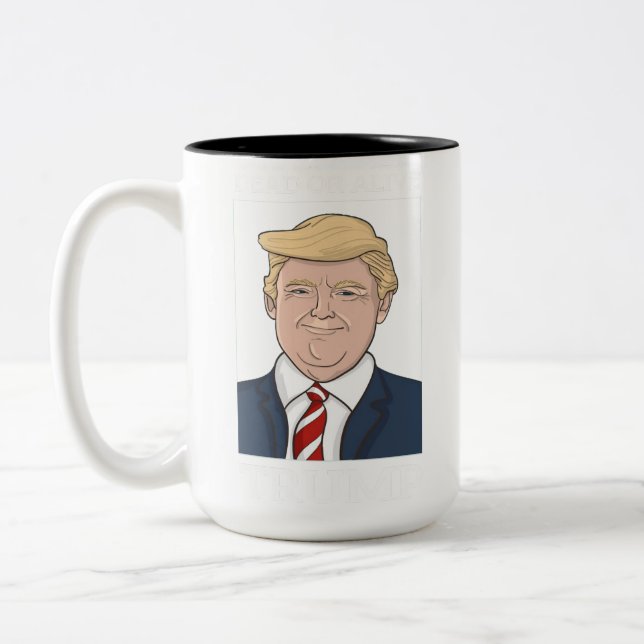 President Donald Trump Mugshot Wanted Funny Photo Two-Tone Coffee Mug (Left)
