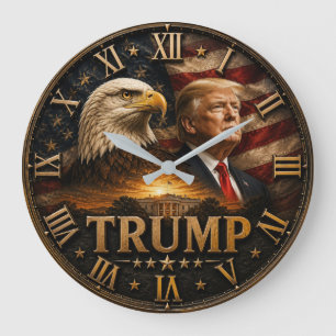 President Donald Trump Patriotic Bald Eagle Large Clock