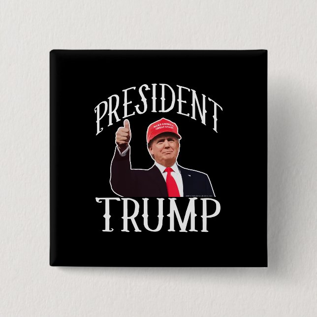 President Donald Trump Red Hat Thumbs Up 15 Cm Square Badge (Front)