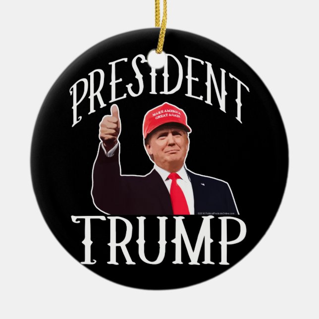 President Donald Trump Red Hat Thumbs Up Ceramic Tree Decoration (Front)