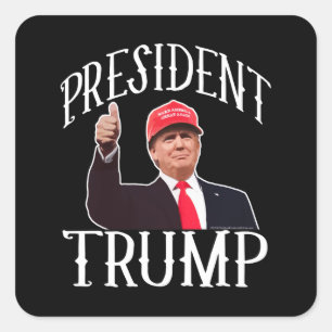 President Donald Trump Red Hat Thumbs Up Square Sticker