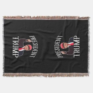 President Donald Trump Red Hat Thumbs Up Throw Blanket