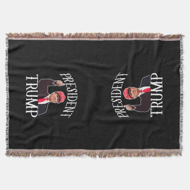 President Donald Trump Red Hat Thumbs Up Throw Blanket (Front)