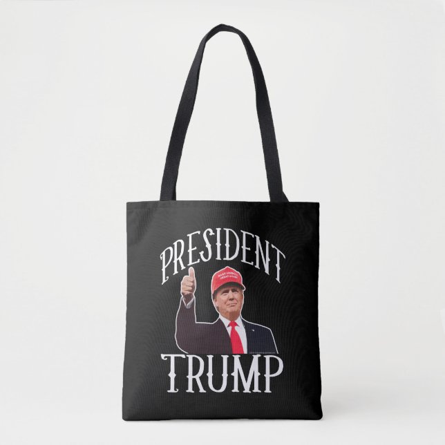 President Donald Trump Red Hat Thumbs Up Tote Bag (Front)
