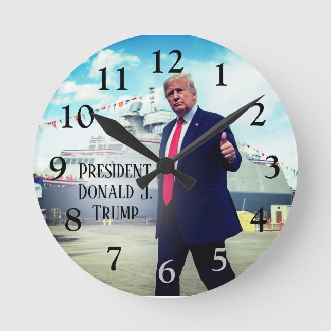 President Donald Trump Thumbs Up Naval Ship Round Clock (Front)
