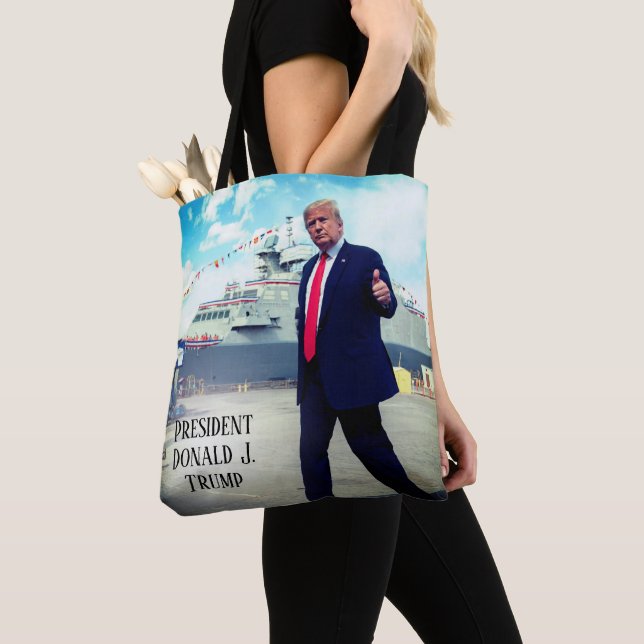 President Donald Trump Thumbs Up Naval Ship Tote Bag (Close Up)