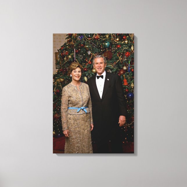 President George Bush, Laura Christmas White House Canvas Print (Front)