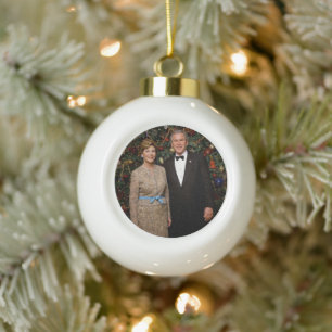 President George Bush, Laura Christmas White House Ceramic Ball Christmas Ornament