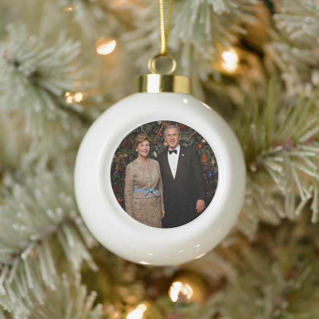 President George Bush, Laura Christmas White House Ceramic Ball Christmas Ornament (Tree)