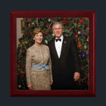 President George Bush, Laura Christmas White House Gift Box<br><div class="desc">George & Laura Bush Christmas White House Portrait. George W. Bush, America’s 43rd President (2001-2009), was transformed into a wartime President in the aftermath of the airborne terrorist attacks on September 11, 2001, facing the “greatest challenge of any President since Abraham Lincoln.” --- The airborne terrorist attacks on the World...</div>