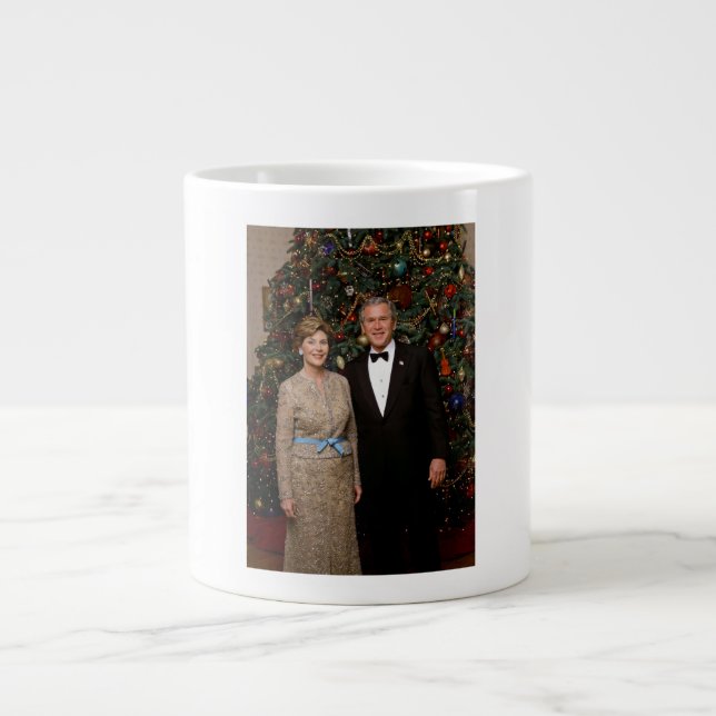 President George Bush, Laura Christmas White House Large Coffee Mug (Front)
