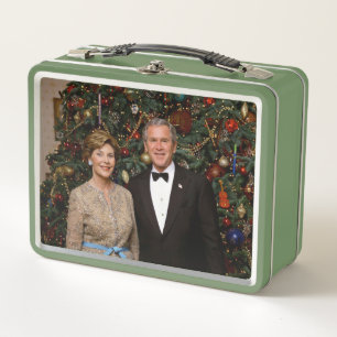 President George Bush, Laura Christmas White House Metal Lunch Box