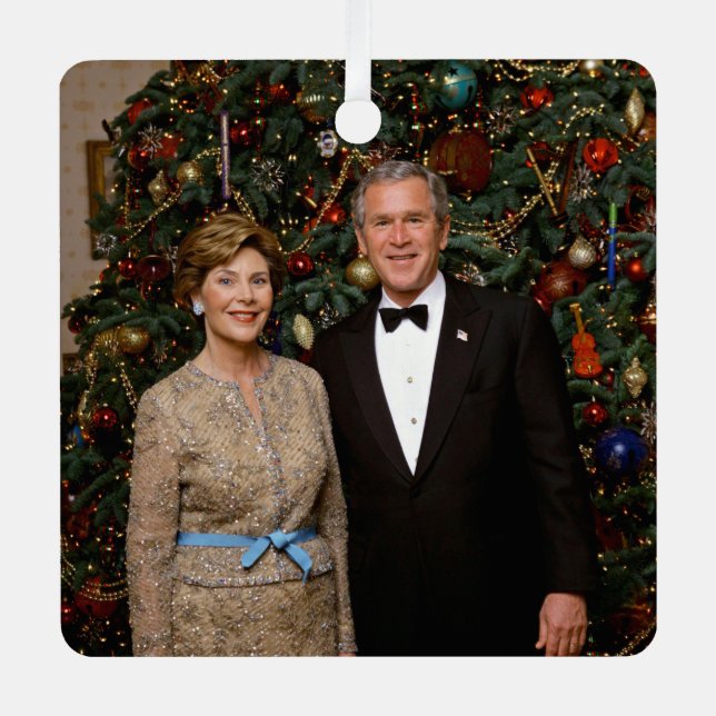 President George Bush, Laura Christmas White House Metal Tree Decoration (Front)