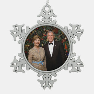 President George Bush, Laura Christmas White House Snowflake Pewter Christmas Ornament