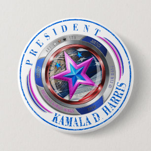 President Harris/Walz Stamp Medallion 7.5 Cm Round Badge