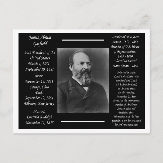 President James Garfield Postcard (Front)