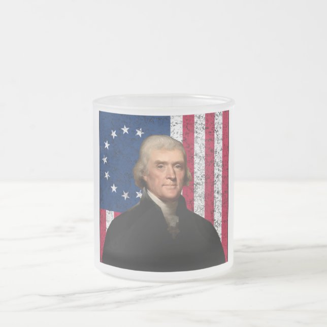 President Jefferson and The American Flag Frosted Glass Coffee Mug (Center)