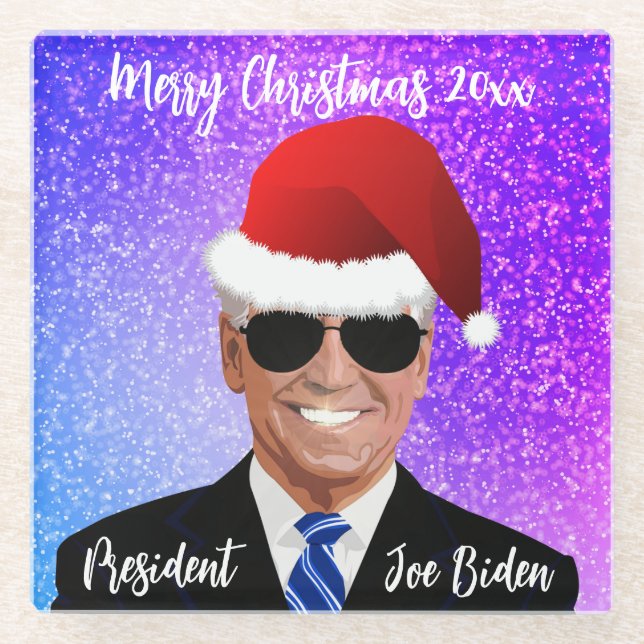 President Joe Biden and Santa Hat   Glass Coaster (Front)