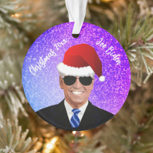 President Joe Biden and Santa Hat  Ornament