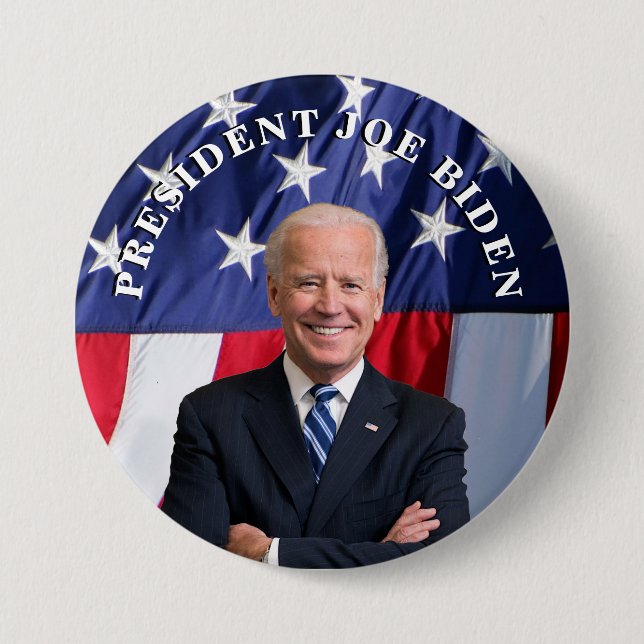 President Joe Biden on Red. White and Blue Magnet 7.5 Cm Round Badge (Front)