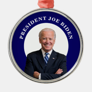 President Joe Biden Portrait on Blue Metal Tree Decoration
