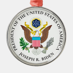 President Joe Biden & Presidential Seal Metal Tree Decoration