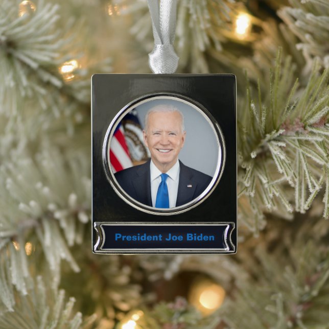 President Joe Biden White House Portrait   Silver  Plated Banner Ornament (Tree)
