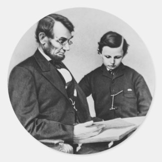 President Lincoln reading with son Tad, 1864 Classic Round Sticker