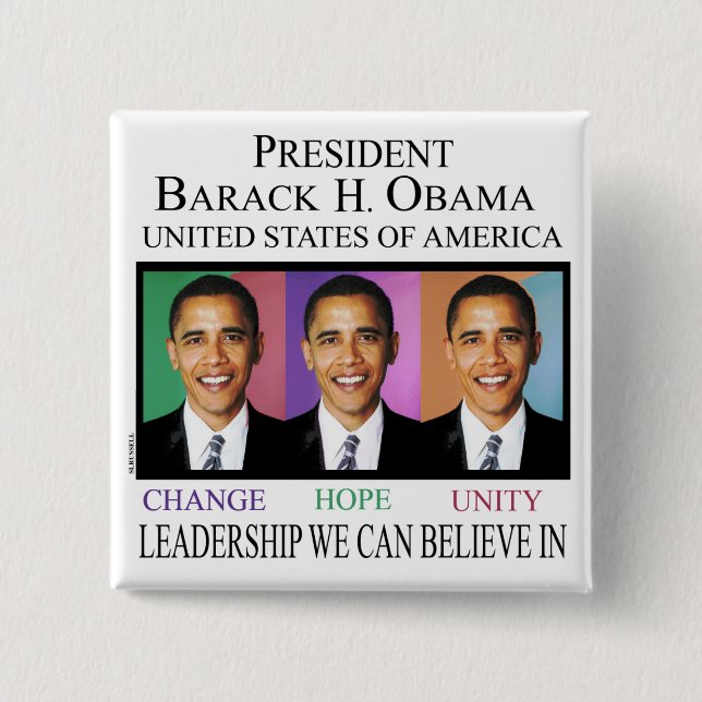 PRESIDENT OBAMA 15 CM SQUARE BADGE (Front)