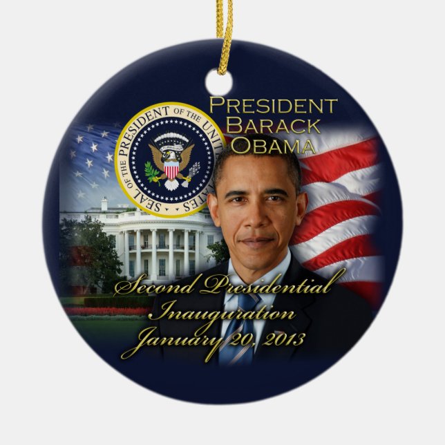 President Obama 2nd Inauguration Ceramic Tree Decoration (Front)